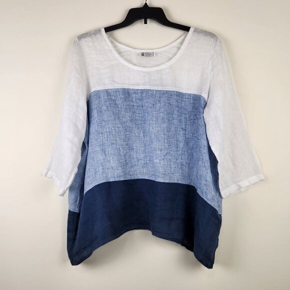 Dea Positano Size M 100% Linen Relaxed Fit Lagenlook Minimalist 3/4 Sleeve Top - Picture 2 of 4